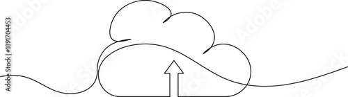 Cloud upload and download arrow icon continuous one line drawing on white background minimalist data transfer file sharing online storage and modern technology symbol outline vector illustration