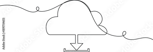 Cloud upload and download arrow icon continuous one line drawing on white background minimalist data transfer file sharing online storage and modern technology symbol outline vector illustration