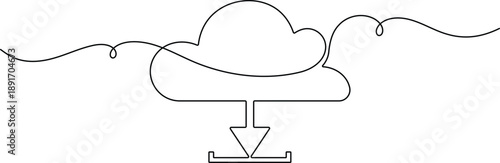 Cloud upload and download arrow icon continuous one line drawing on white background minimalist data transfer file sharing online storage and modern technology symbol outline vector illustration