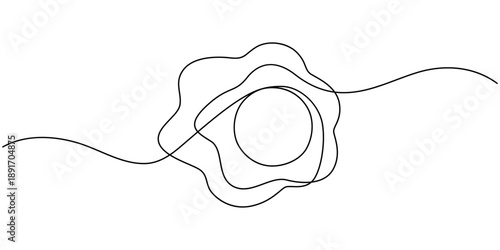 Continuous one line art drawing of Scrambled eggs icon vector. fried egg for breakfast menu, food blog symbol. vector illustration.