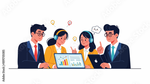 High-Performance Business Intelligence Team Collaborating on Data Analytics for Strategic Corporate Growth