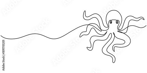 one line drawing of an octopus. vector illustration in one line style