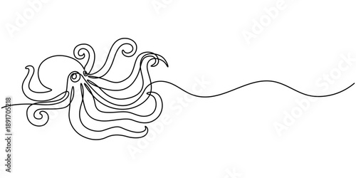 one line drawing of an octopus. vector illustration in one line style