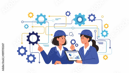 Data-Driven Strategy: Female Engineers Collaborating on Operational Efficiency and System Integration