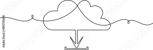 Cloud upload and download arrow icon continuous one line drawing on white background minimalist data transfer file sharing online storage and modern technology symbol outline vector illustration