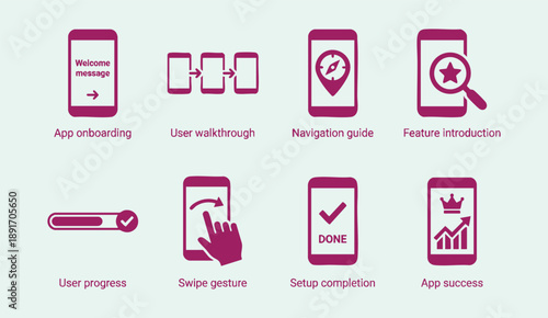 Mobile app onboarding process with user interface elements