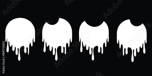 White dripping paint border on black background in silhouette style. Liquid melt and drip edge design for modern creative projects. Abstract fluid decoration for banners and backgrounds. 