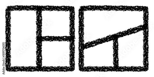 クレパス線のコラージュ用3枠フレームセット、Crayon Style Three-Frame Collage Layout Set 