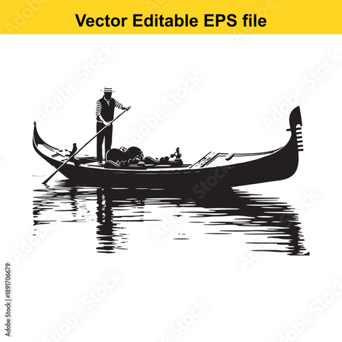 vsai A serene gondola ride on calm waters with a gondolier at the helm in a peaceful atmosphere