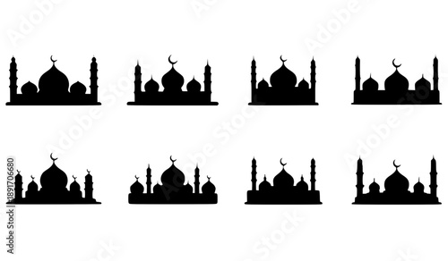 Detailed Mosque Silhouette Skyline Set