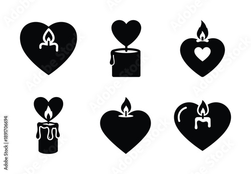 Collection of a black love candle heart vector icon set. valentines day silhouette icons.