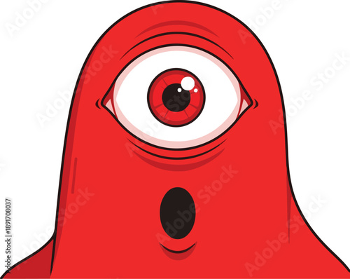 Scary Red Monster with One Eye and Open Mouth - Illustration