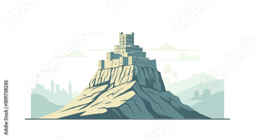 Fortress on a Hill A Majestic Castle Illustration.
