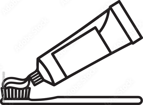 Toothpaste being squeezed from tube onto brush, viewed from the side, illustrating oral hygiene routine