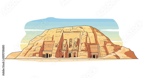 Illustration of the Great Temple of Abu Simbel in Egypt.
