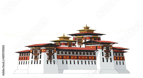 Magnificent Fortress A Stunning Architectural Marvel in Bhutan.