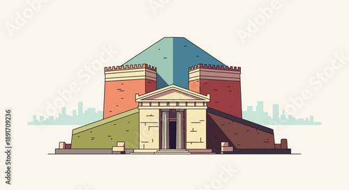 Stylized Illustration of the Mausoleum at Halicarnassus Architecture.