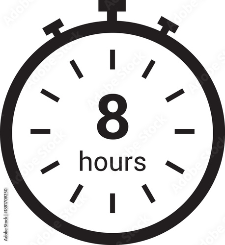 8 hours clock arrow. symbol work time, delivery and service time, isolated on white , vector icon Illustration