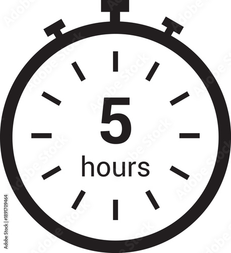 5 hours clock arrow. symbol work time, delivery and service time, isolated on white , vector icon Illustration