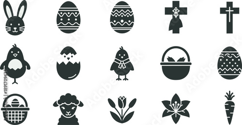 Easter icons and symbols in black and white