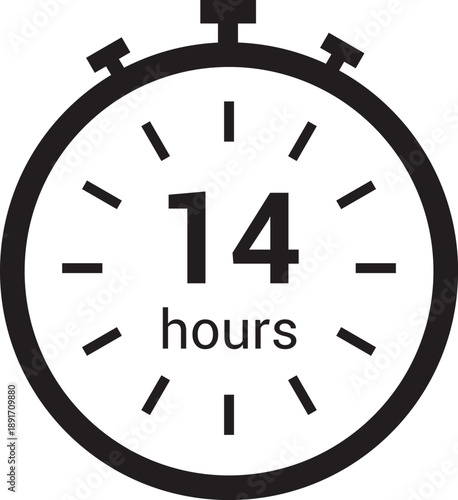 14 hours clock arrow. symbol work time, delivery and service time, isolated on white , vector icon Illustration