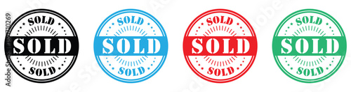 Collection of sold stamp icons in various colors, perfect for e-commerce and business