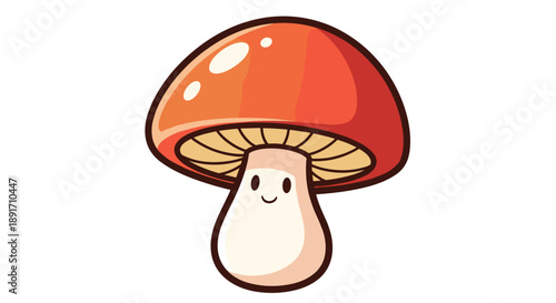 Cute Cartoon Mushroom Character with Smiling Face.