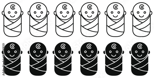 Collection of delightful newborn baby icons presented in both outlined and solid glyph styles for pediatric and maternity design projects