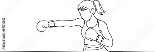 One single line drawing of young energetic woman boxer focus train her punch vector illustration. Sport combative training concept. one line Icon drawing