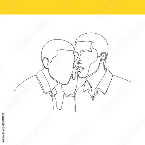 Line drawing of two people whispering each other on transparent background