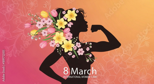 Empowered woman with flowers celebrating international women's day on march 8th