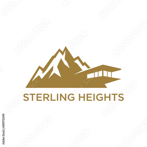 Modern mountain villa silhouette icon for luxury real estate or architectural agency branding identity for Sterling Heights business