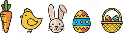 Easter icons including bunny egg basket chick and carrot