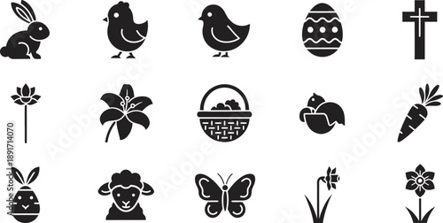 Easter icons and symbols in black and white