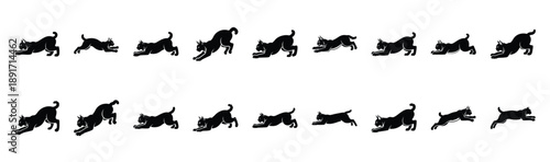bobcat pouncing pose silhouette illustration collection. Animals drawing illustration isolated on white background.