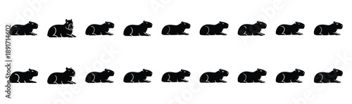 capybara resting pose silhouette illustration collection. Animals drawing illustration isolated on white background.