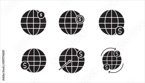 International money transfer icon set,  Get paid from another country. Payment method. vector illustration on white background.