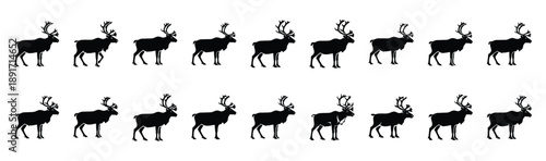 caribou standing pose silhouette illustration collection. Animals drawing illustration isolated on white background.