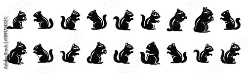 chipmunk sitting pose silhouette illustration collection. Animals drawing illustration isolated on white background.