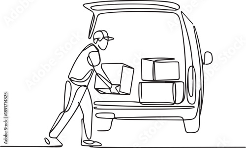 Man loading boxes into van from rear view illustration