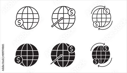 International money transfer icon set,  Get paid from another country. Payment method. vector illustration on white background.