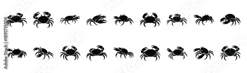 crab sideways walking pose silhouette illustration collection. Animals drawing illustration isolated on white background.