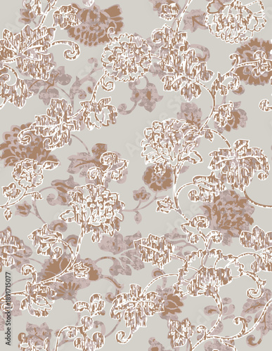 botanical floral fern floral leaves Vector geometric vector bleeding madras color beige tan grey plaid checks white linen textures seamless pattern design striped textured. jacquard weave or print des