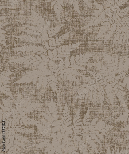 botanical floral fern floral leaves Vector geometric vector bleeding madras color beige tan grey plaid checks white linen textures seamless pattern design striped textured. jacquard weave or print des