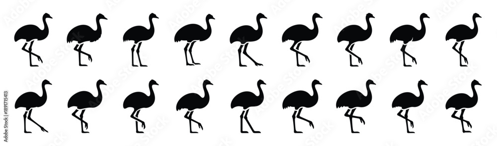 Obraz premium emu alert stance pose silhouette illustration collection. Animals drawing illustration isolated on white background.