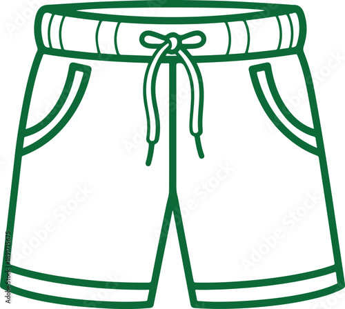 Green swim shorts with drawstring Vector, illustration
