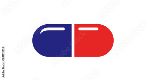 Simple Red and Blue Pill Icon Graphic.