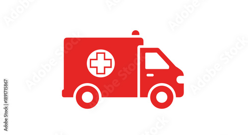 Red Ambulance Icon with Medical Cross Symbol.