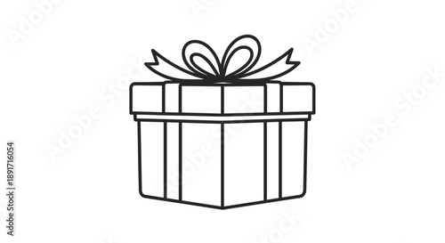 Simple Line Art Gift Box with Ribbon Bow.