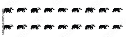 honey badger fearless pose silhouette illustration collection. Animals drawing illustration isolated on white background.